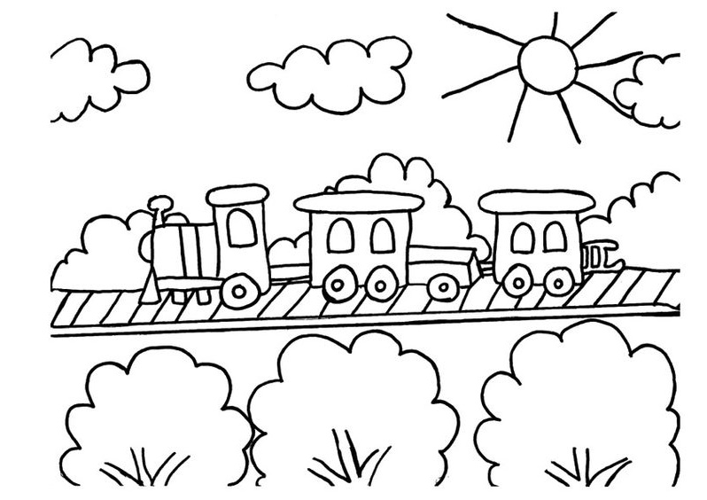 Tranh tô màu tàu hỏa chạy trên đường ray