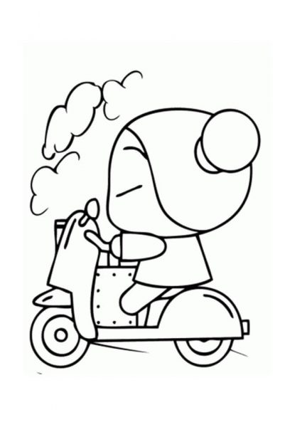 tranh tô màu pucca lái xe mô tô