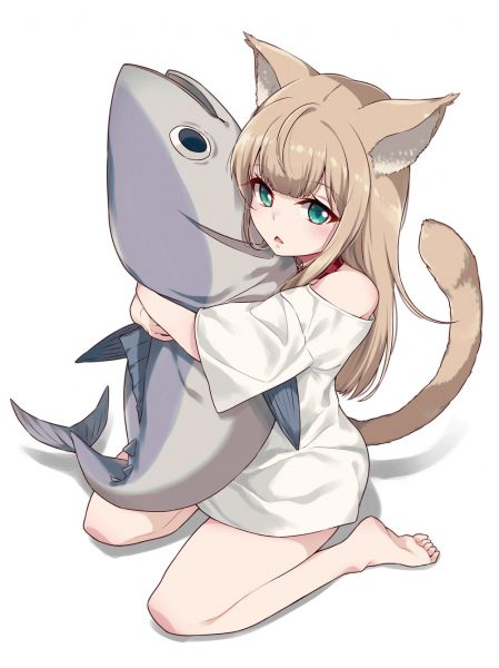ảnh anime mèo ôm cá