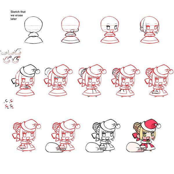 cách vẽ chibi cô gái giáng sinh
