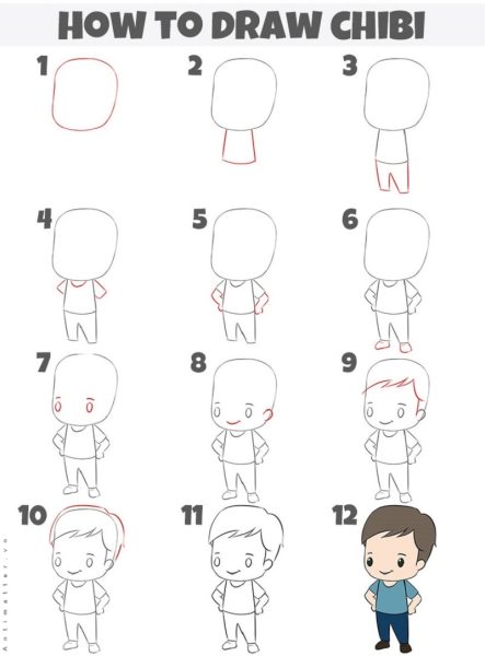 Cách vẽ chibi nam đơn giản