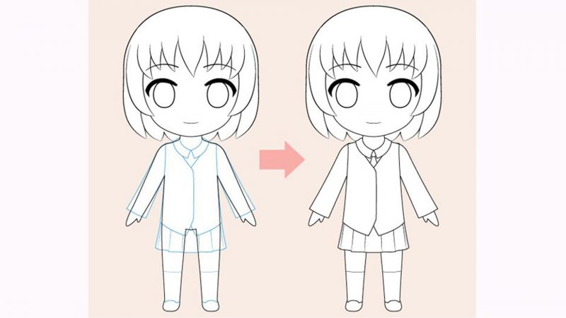 cách vẽ chibi phác họa quần áo