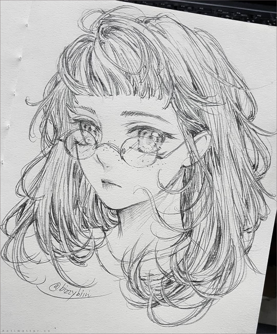 Hình ảnh vẽ bằng bút chì de thuong hình anime nữ dễ thương
