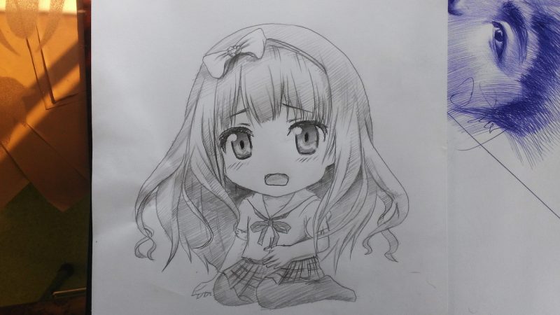 hình vẽ chibi bé gái bằng bút chì