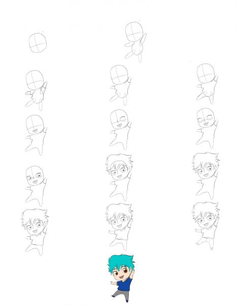 hình vẽ chibi cậu bé tóc xanh