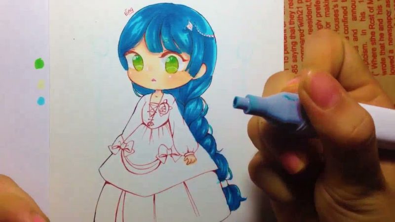 hình vẽ chibi công chúa tóc xanh