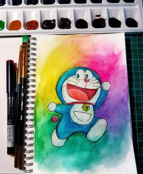 Hình vẽ doraemon bằng màu nước