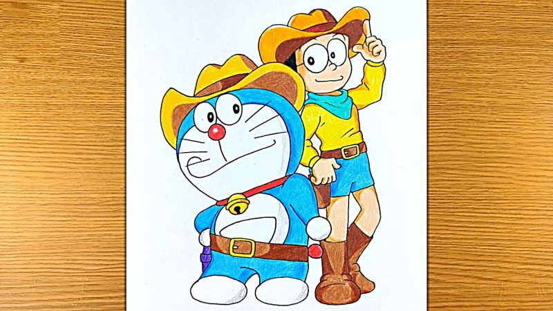 Hình vẽ doraemon biến thành cao bồi
