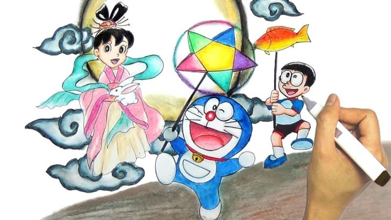 Hình vẽ doraemon chơi trung thu