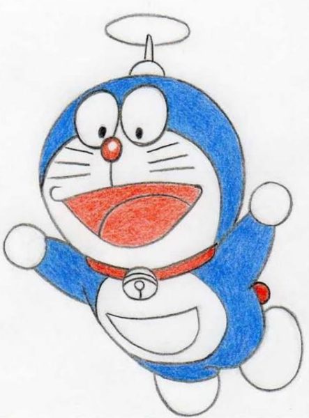 Hình vẽ doraemon sử dụng chong chóng tre