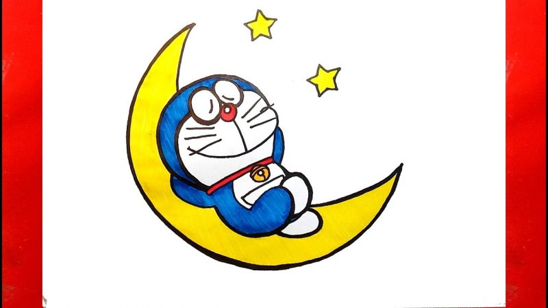 Hình vẽ doraemon thư giãn trên mặt trăng