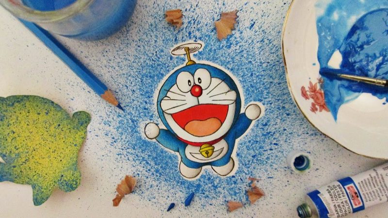 Hình vẽ doraemon tone xanh dương
