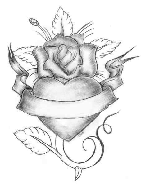 hình vẽ hoa hồng bằng chì hình trái tim
