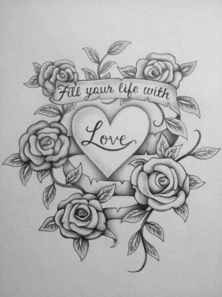 hình vẽ hoa hồng bằng chì về tình yêu