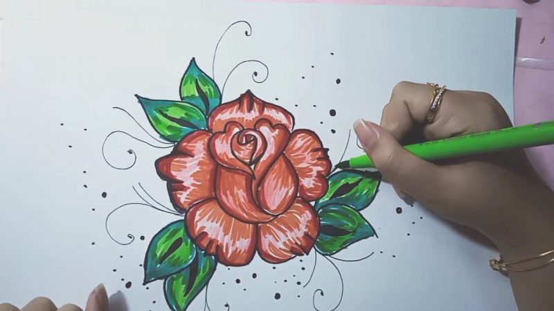 hình vẽ hoa hồng chấm bi đen