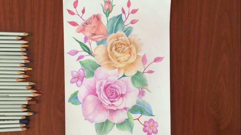 hình vẽ hoa hồng trên nền gỗ
