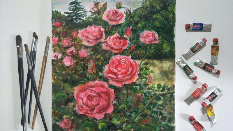 hình vẽ hoa hồng từ màu sơn dầu