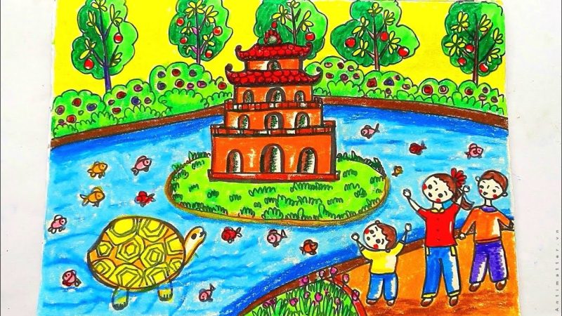 vẽ tranh em yêu hà nội của học sinh đẹp, đơn giản nhất