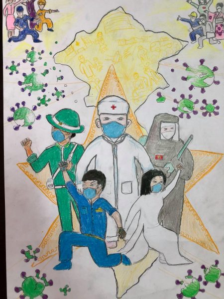 Malen von Kinderbildern zur Feier des Jugendverbandskongresses, Jugend mit dem Geist der Solidarität gegen die Epidemie