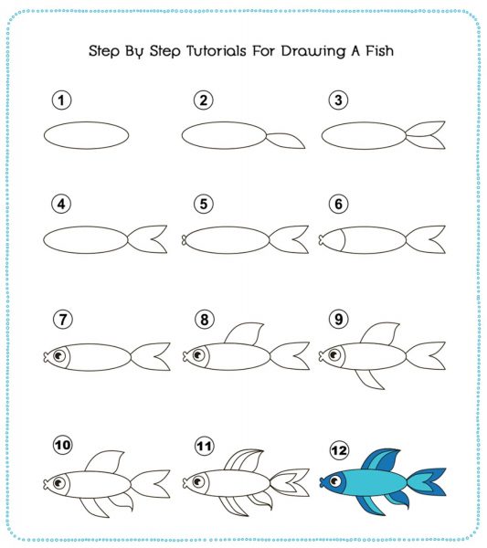 cách vẽ con cá hoạt hình thân dài