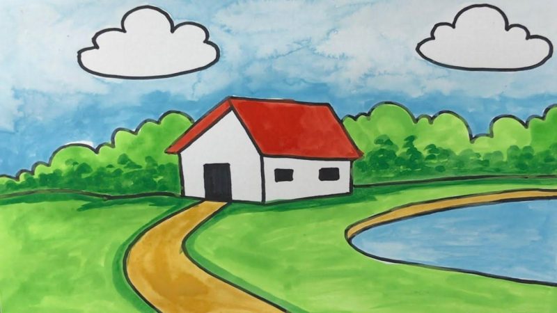 Làm thế nào để vẽ một ngôi nhà bên hồ