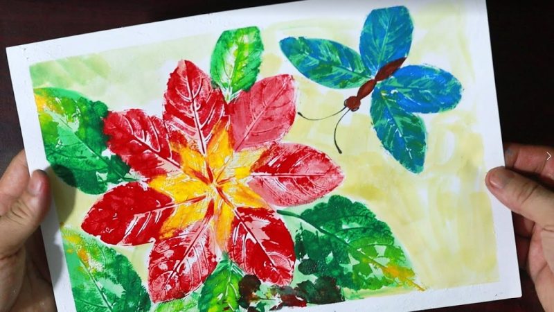 Cách vẽ tranh in hoa lá và cánh bướm