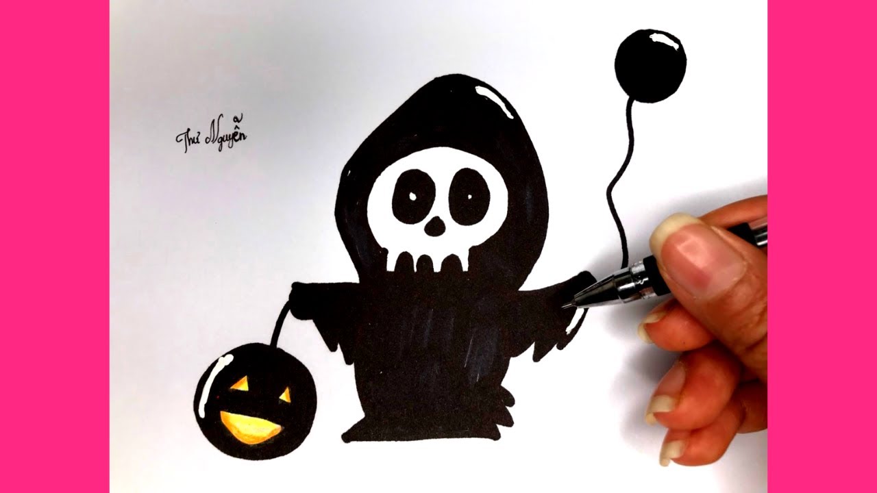 Cách vẽ con ma hoạt hình kinh dị cute đơn giản cho ngày Halloween
