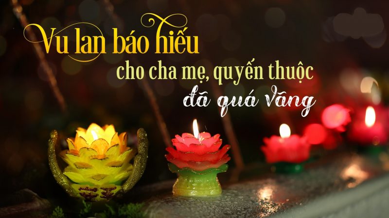 hình vu lan báo hiếu cùng ngọn đèn hoa sen