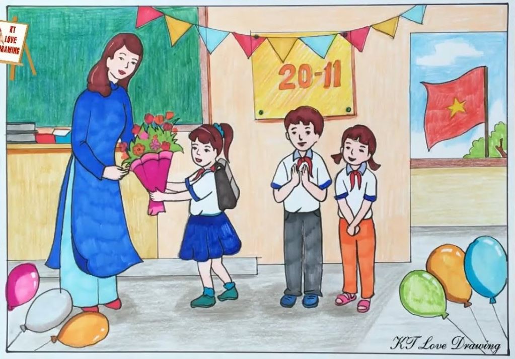 Tranh vẽ 2011 về cô giáo và học sinh kỷ niệm 2011