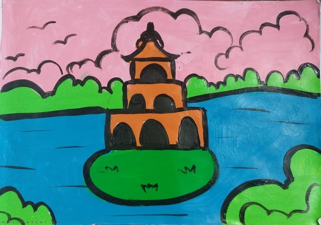 Công trình vẽ tháp rùa hồ gươm tại hà nội  Học vẽ tranh tường 3d dạy vẽ  phong cảnh online cơ bản tại Hà Nội HCM