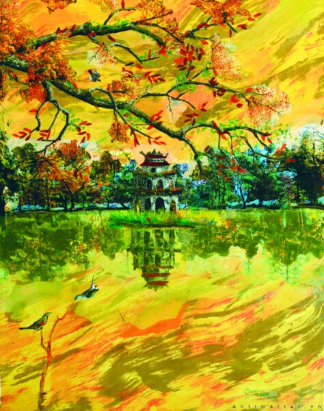 Vẽ tranh Hồ Gươm bằng màu nước đơn giản của họa sĩ