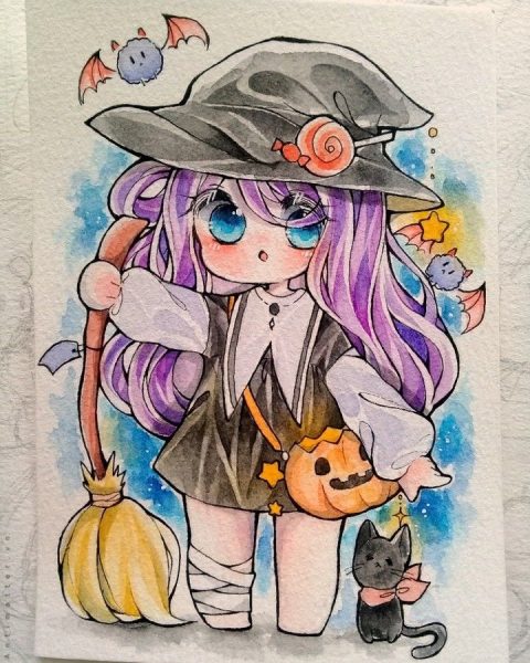 Vẽ tranh halloween chibi cute