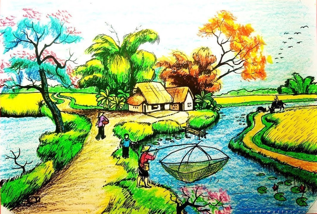 Tranh phong cảnh quê hương làng quê Việt Nam  tranh phong thủy