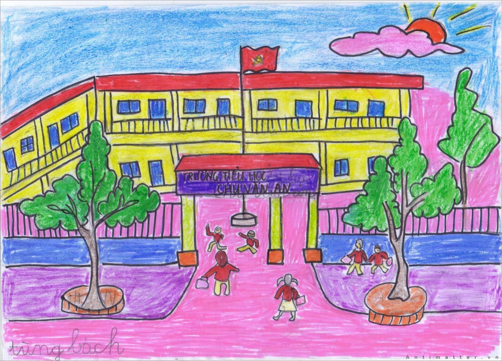 Vẽ Tranh Công Viên Xanh Trường Em Đẹp Nhất Cực Đơn Giản