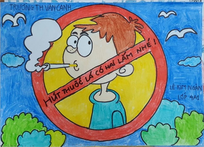 tranh vẽ đề tài cấm hút thuốc lá vẽ người hút thuốc