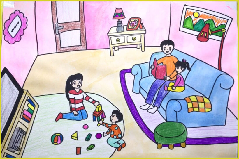 Vẽ gia đình  Cách vẽ tranh chủ đề gia đình ngày Tết  How to Draw Family   YouTube