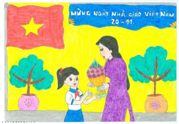 Malen zum Thema vietnamesische Lehrer in Klasse 8