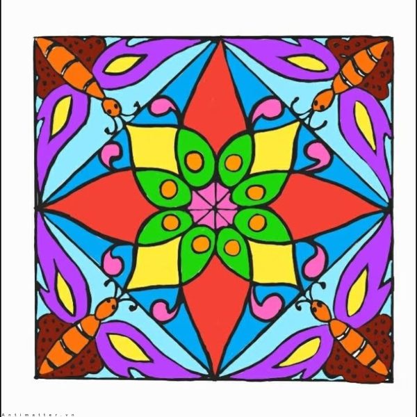 tranh vẽ đề tài trang trí hình vuông con bướm đơn giản lớp 4