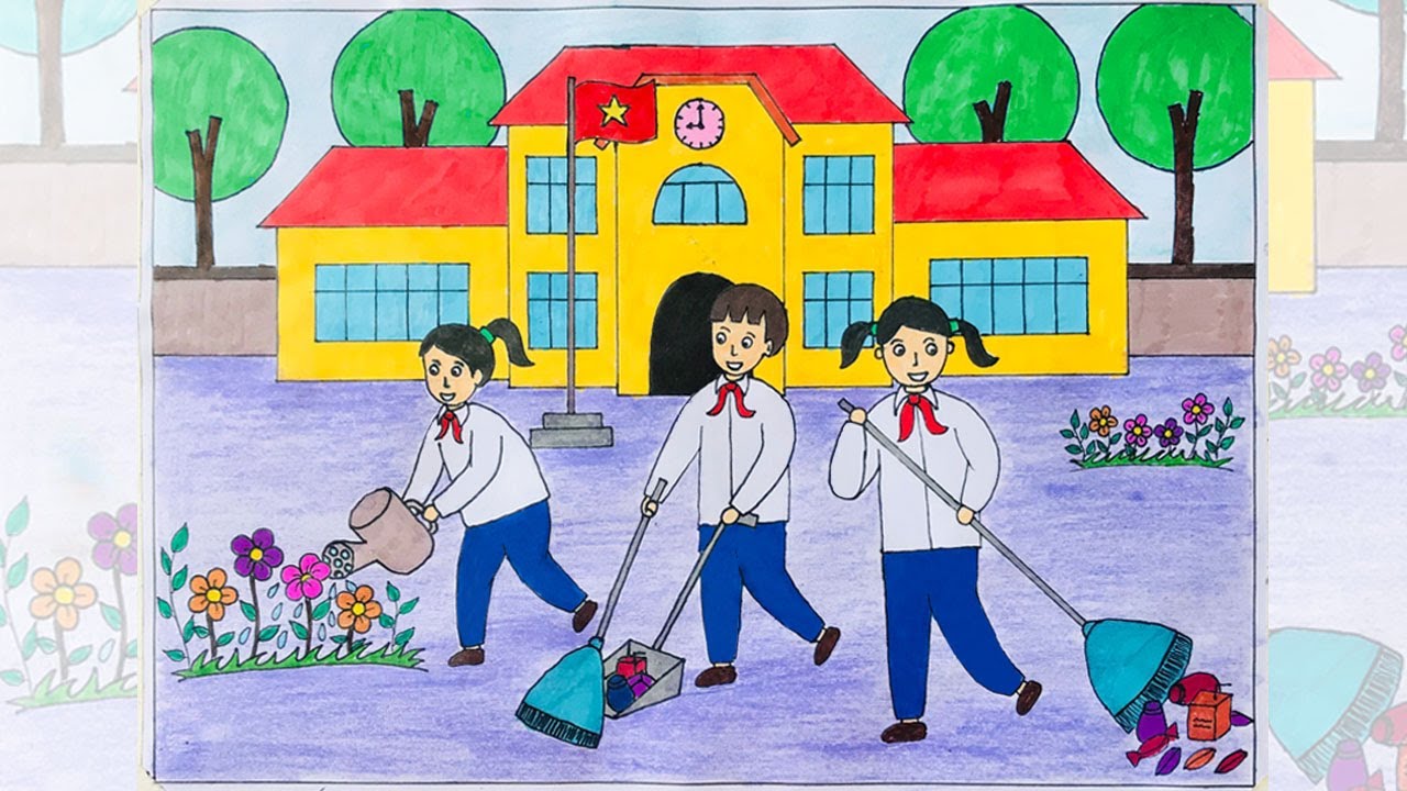 50 Mẫu vẽ trường tiểu học đẹp sáng tạo mới nhất  DYB
