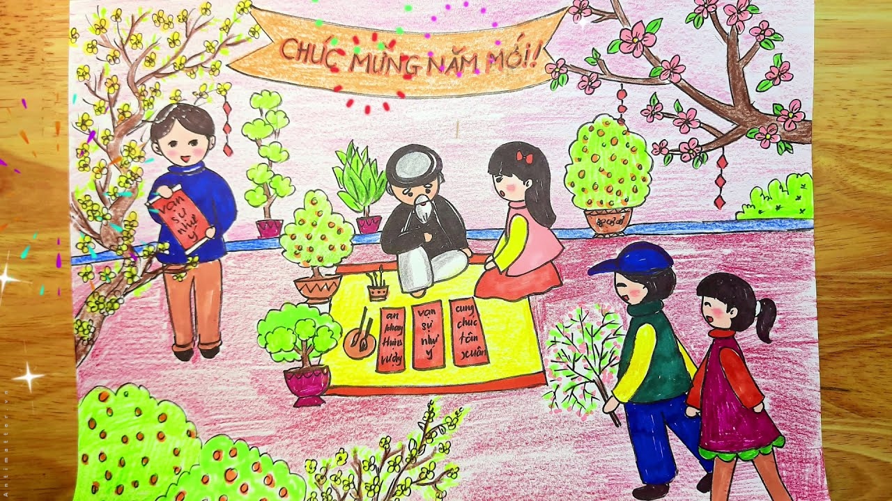 10 cách vẽ tranh đề tài ngày Tết lễ hội và mùa xuân đơn giản nhất  Tranh Ngày  tết Lì xì