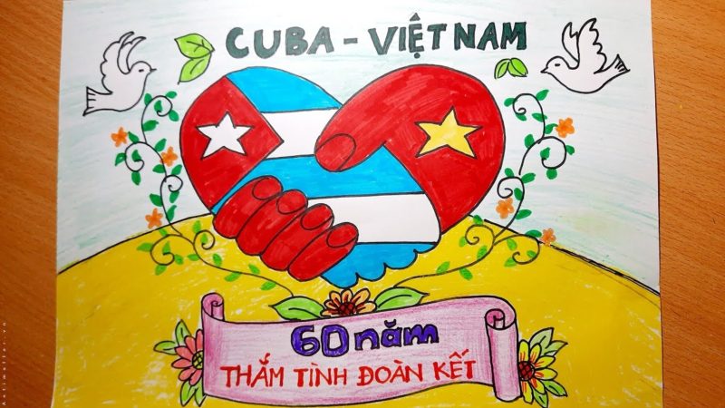 tranh vẽ tình hữu nghị Việt Nam và Cuba thắm tình đoàn kết kỷ niệm 60 năm