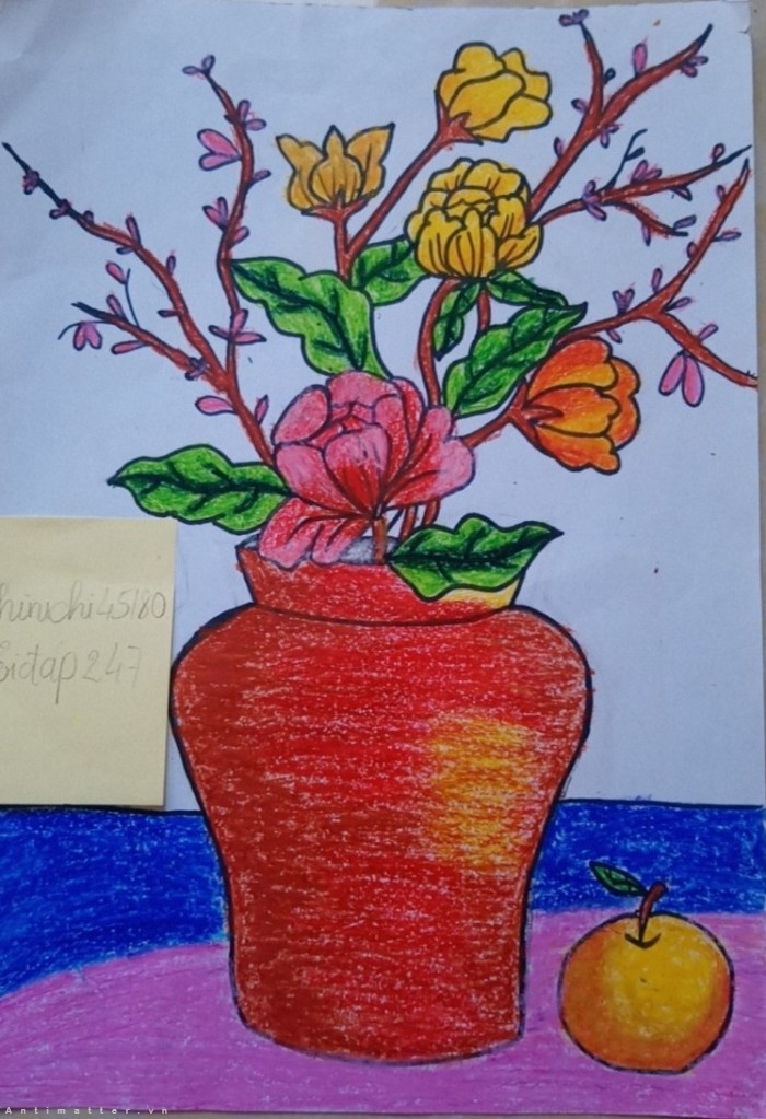 Học cách mỹ thuật lớp 4 vẽ bình hoa bằng bút chì và màu nước