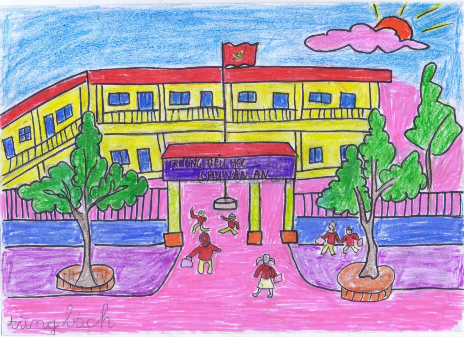 Vẽ Tranh Trường Em Đẹp Đơn Giản Dễ Cực Cho Học Sinh Lớp 3-5-7
