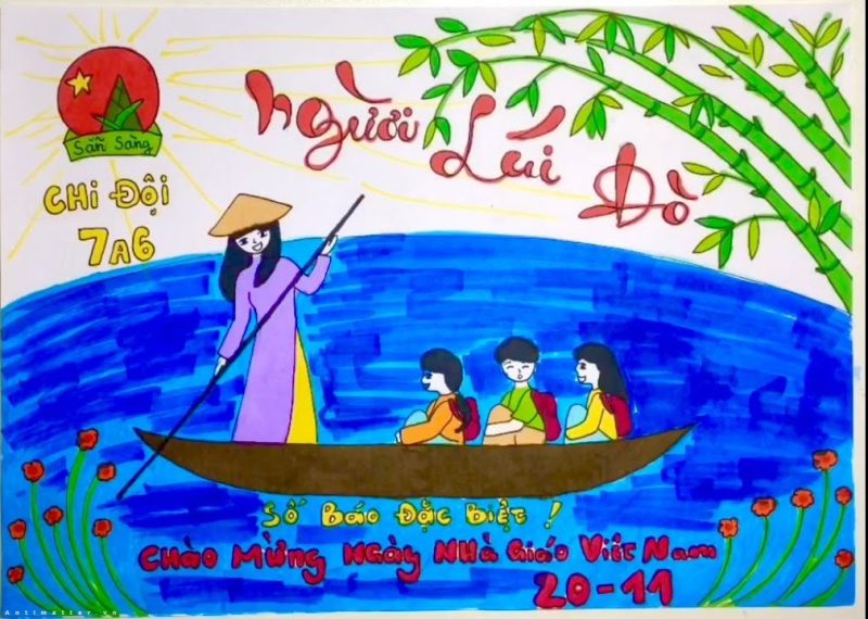 Malen eines Bildes eines vietnamesischen Lehrers, der sich am 20. November bei den Lehrern bedankt