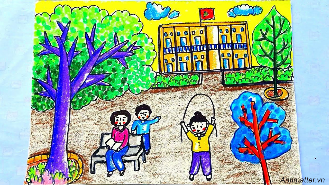 Vẽ Tranh Công Viên Xanh Trường Em Đẹp Ấn Tượng SIÊU SÁNG TẠO
