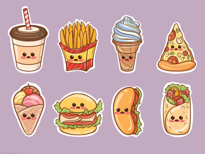 hình vẽ cute đơn giản sticker đồ ăn