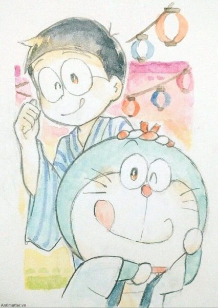 Hình vẽ Doraemon và Nobita cute đơn giản