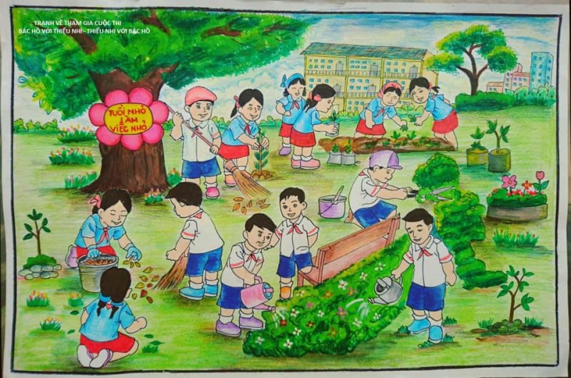 tranh vẽ thiếu nhi làm nghìn việc tốt trồng cây gây rừng
