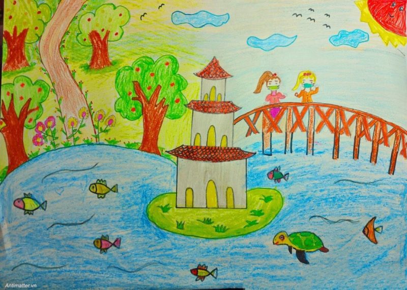 Vẽ tranh em yêu Hà Nội tháp Rùa