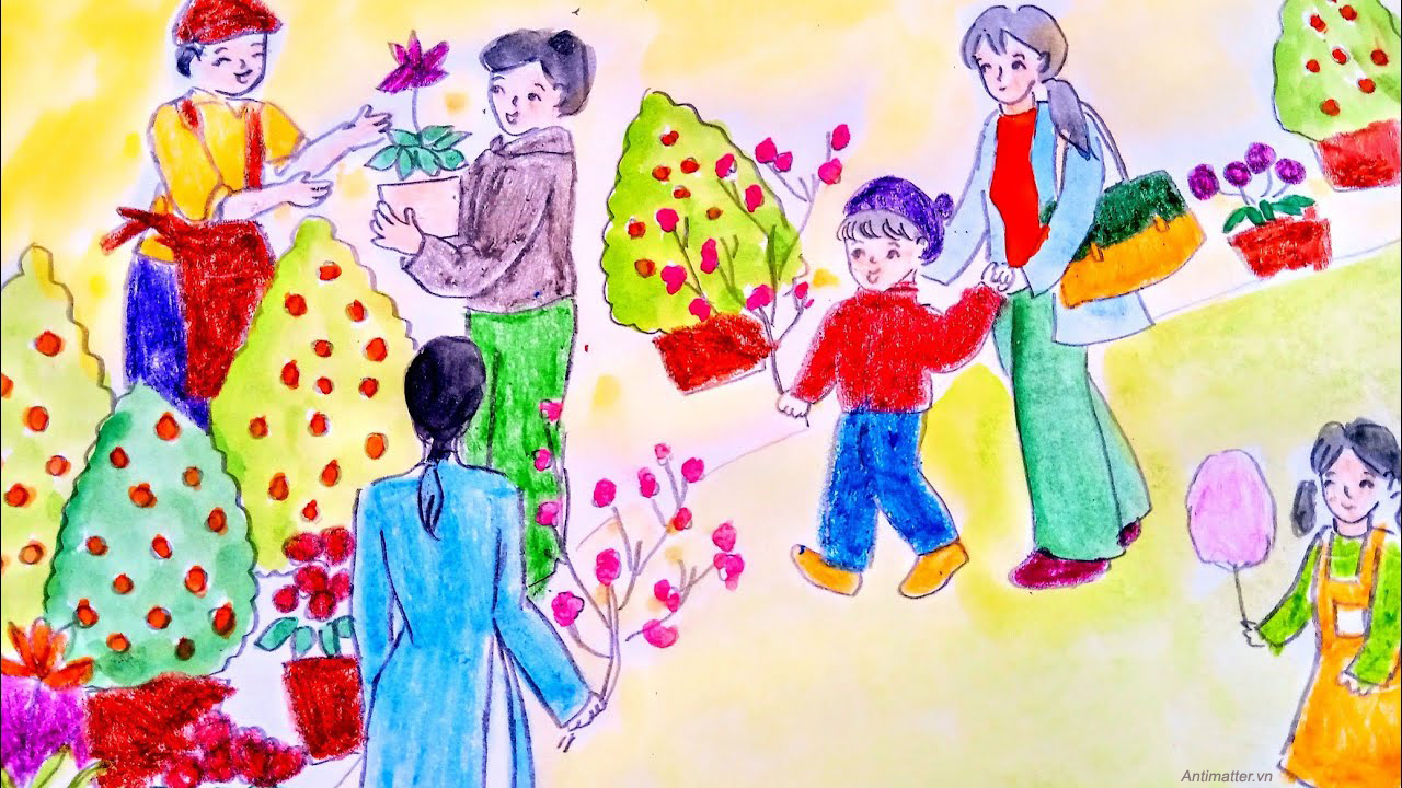 Vẽ tranh ngày tết và mùa xuân Bà dạy cháu gói bánh chưng tết  Vẽ tranh tết  2021  YouTube